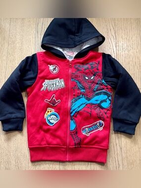 Spider-Man Kids Red Gray Fleece Hoodie Jacket Size 5- NWT